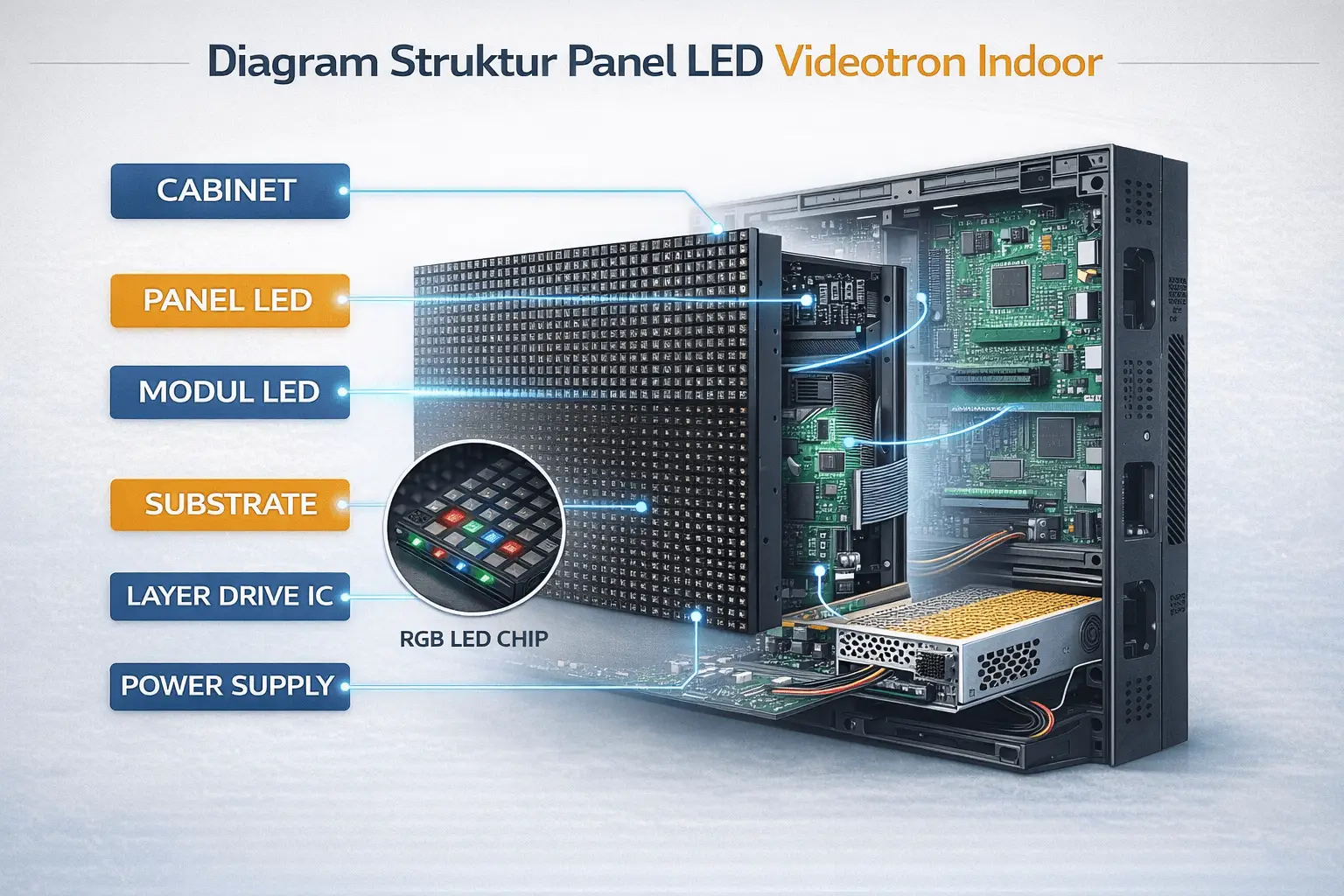 diagram struktur panel led videotron indoor modul led driver ic dan power supply