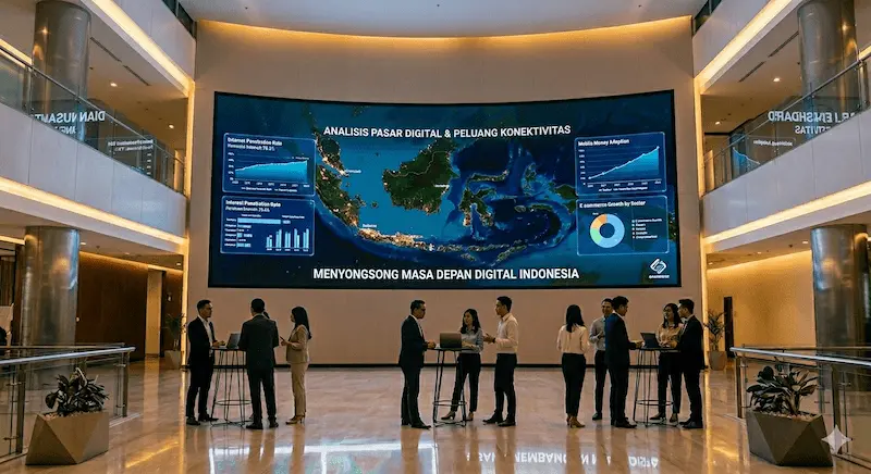 instalasi videotron indoor layar led besar di area lobby gedung untuk display informasi digital