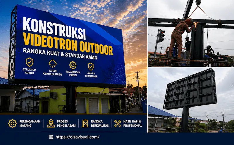 konstruksi videotron outdoor billboard rangka besi kuat dan proses pemasangan profesional