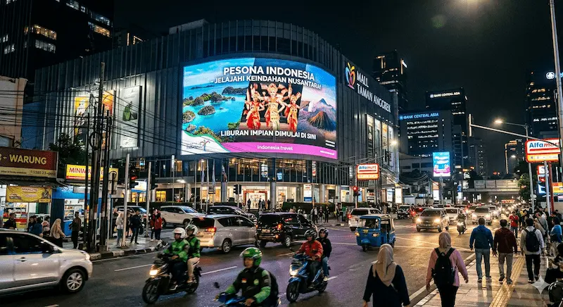 instalasi videotron outdoor di kawasan kota besar indonesia untuk media iklan digital