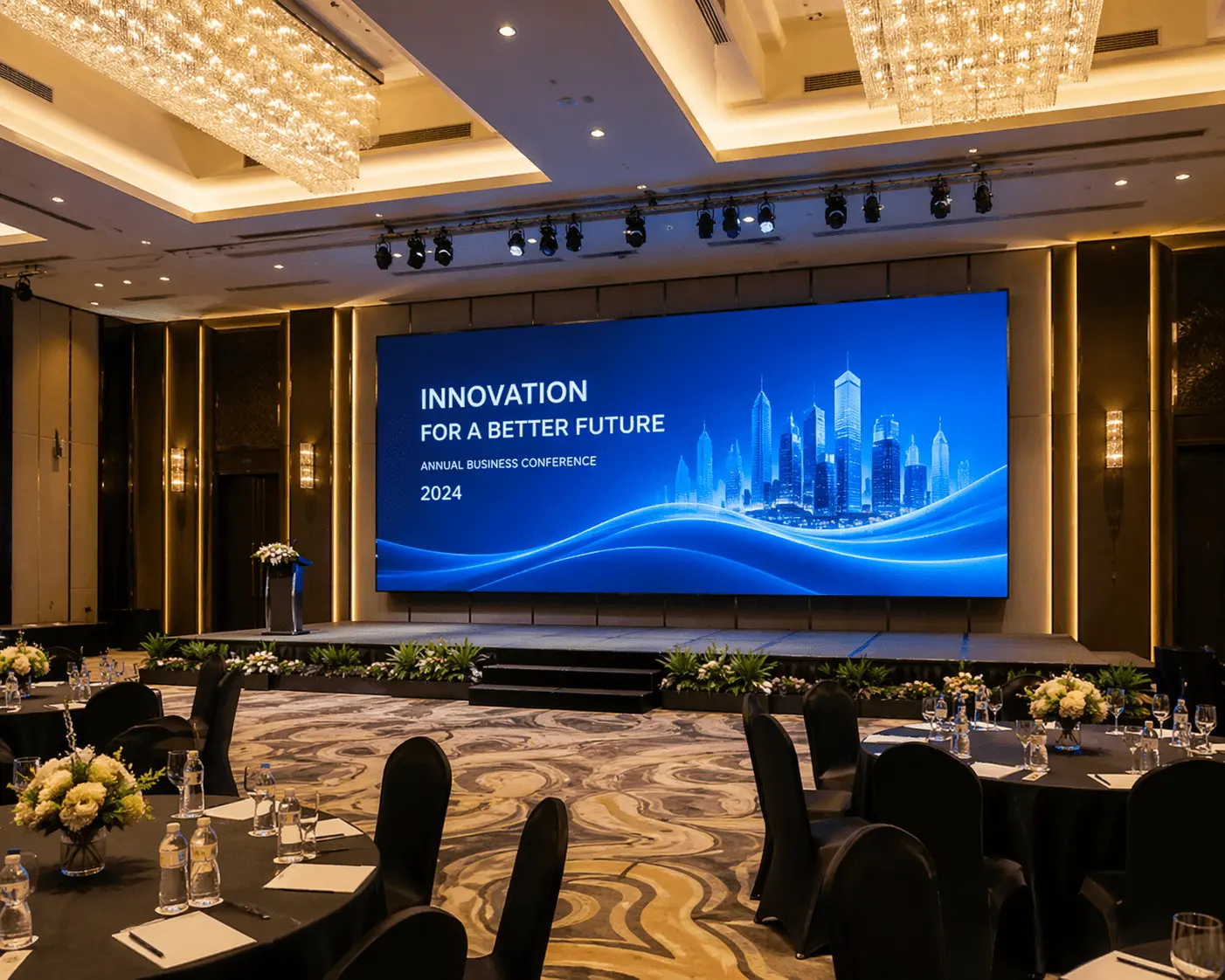 konfigurasi videotron indoor p2 untuk ballroom hotel dan convention hall