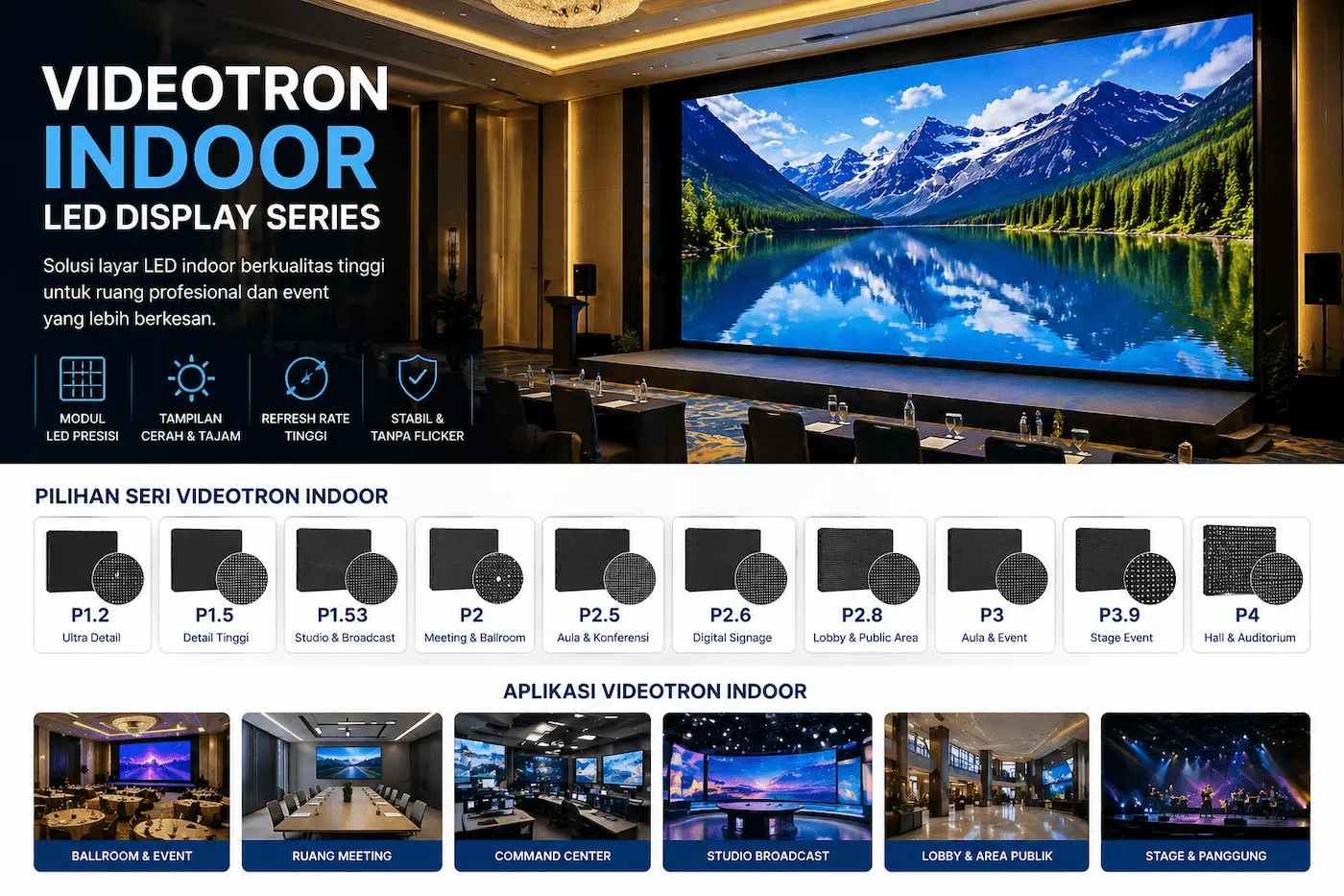 videotron indoor LED display series layar besar untuk ballroom meeting dan event