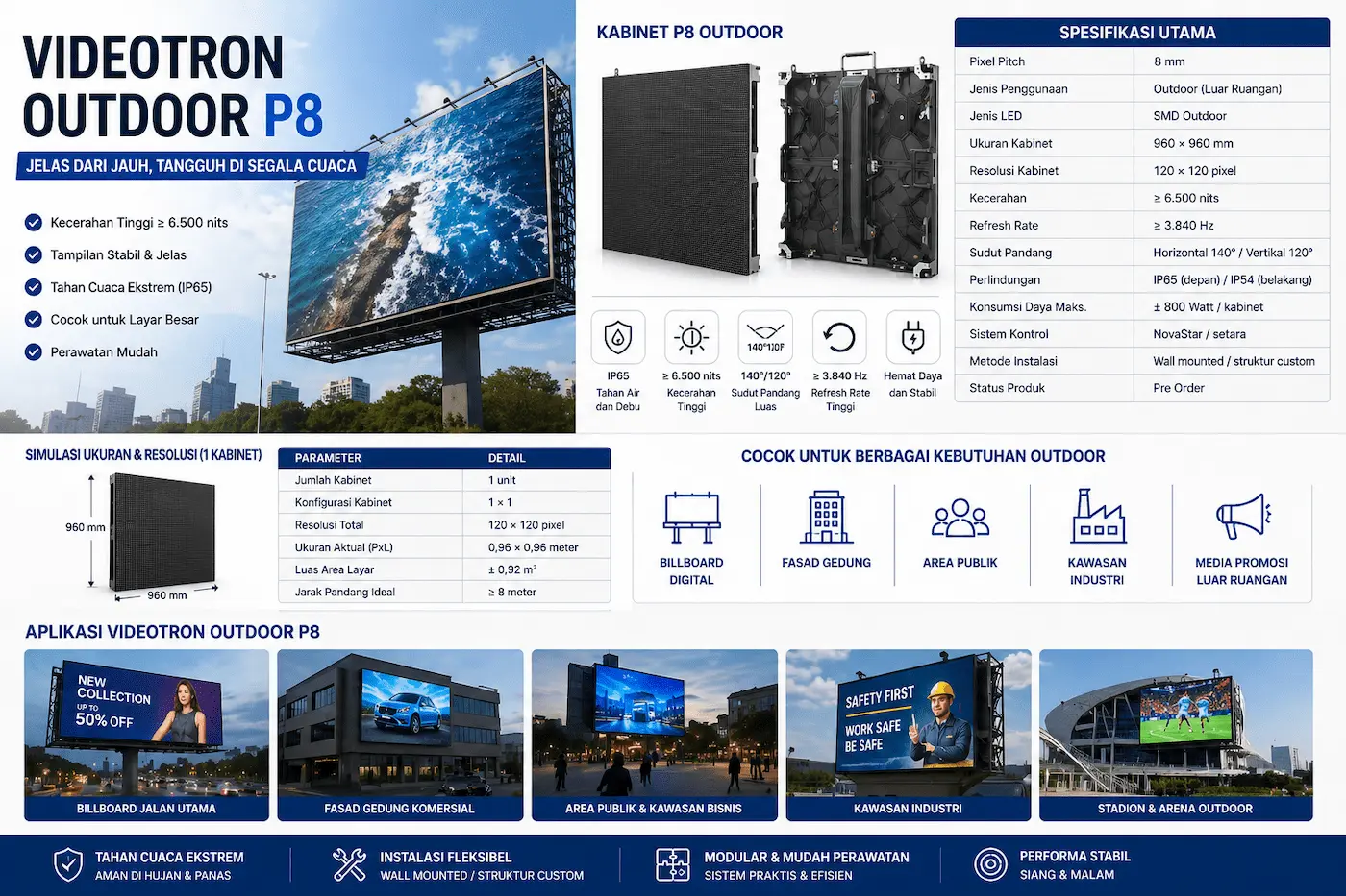 layar videotron outdoor p8 untuk billboard jalan raya