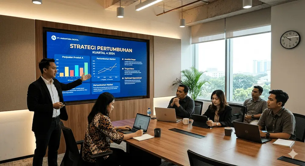 Videotron ruang meeting indoor LED display untuk presentasi profesional dengan tampilan tajam dan nyaman dilihat