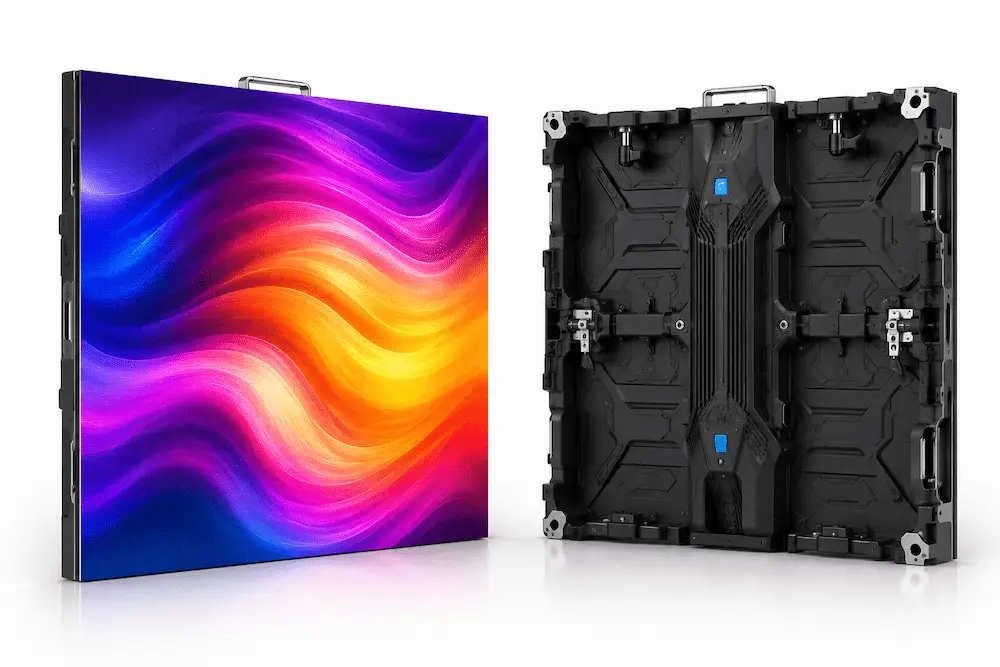 Cabinet videotron indoor tampak depan dan belakang dengan desain modular modern