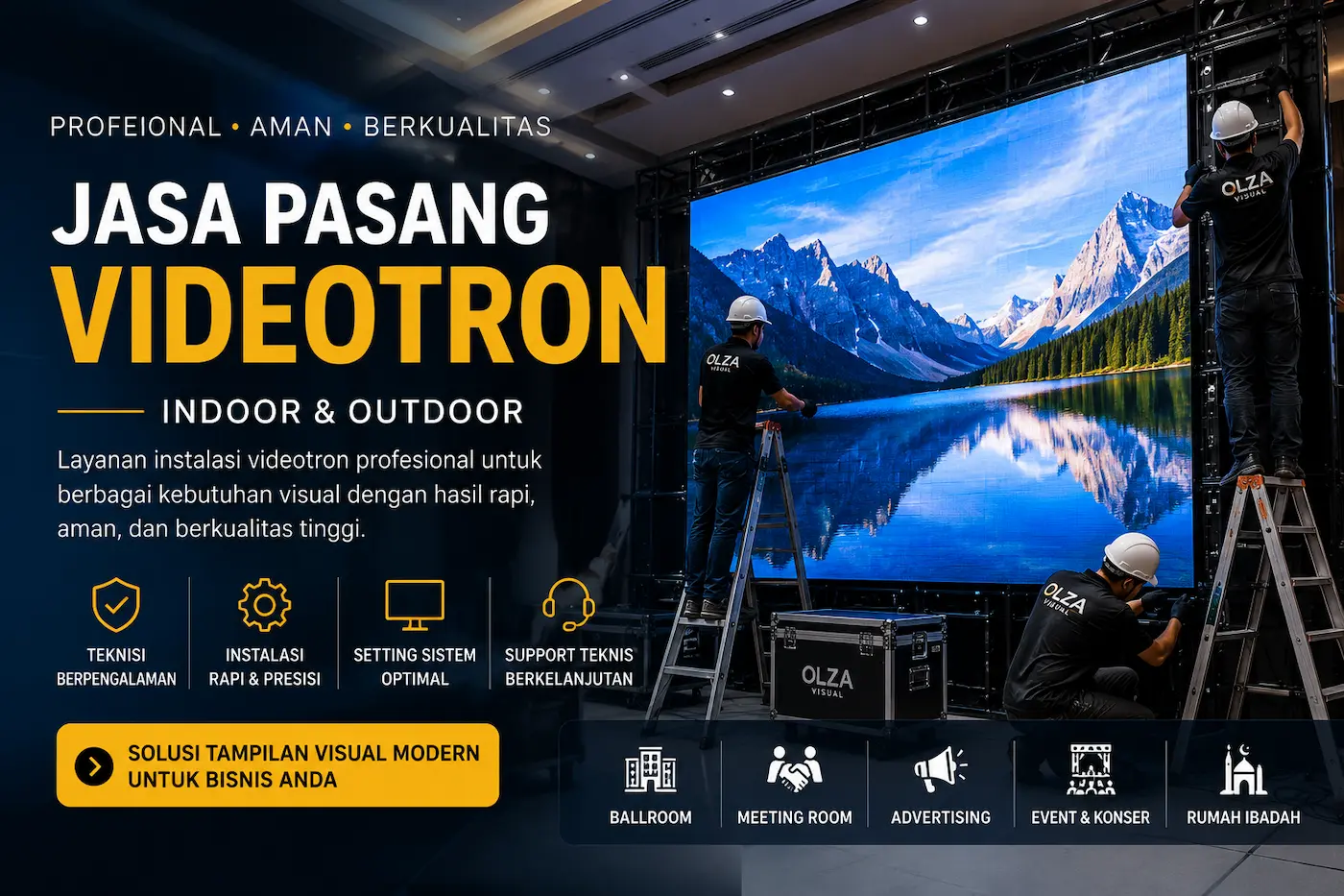 Hero banner jasa pasang videotron profesional indoor dan outdoor untuk ballroom meeting room dan advertising