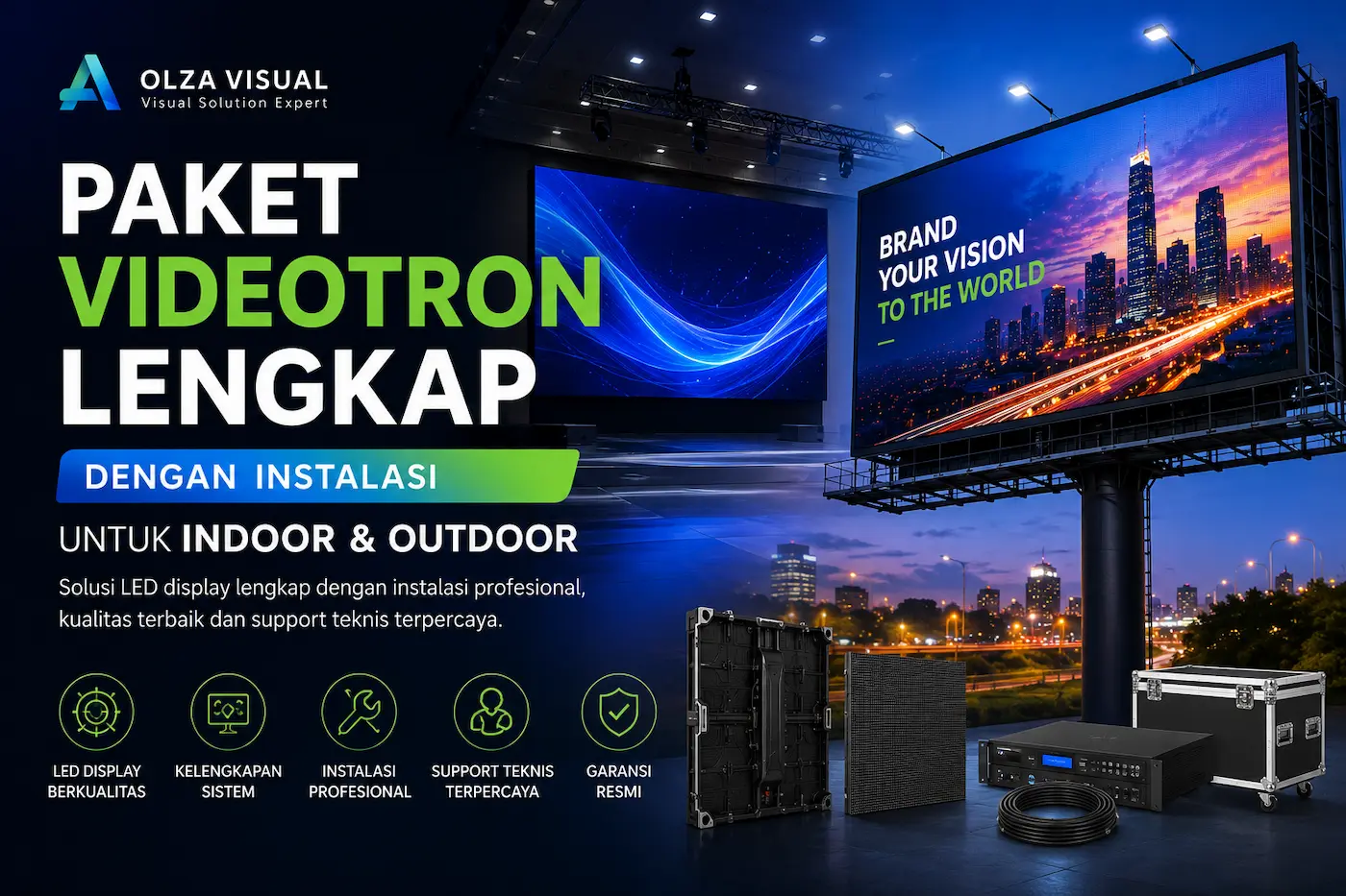 Hero banner paket videotron lengkap dengan instalasi indoor dan outdoor profesional
