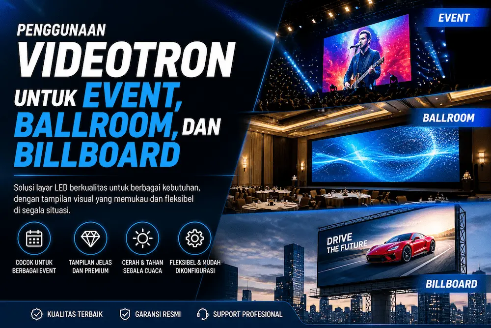 Penggunaan videotron untuk event, ballroom, dan billboard dengan tampilan LED display modern