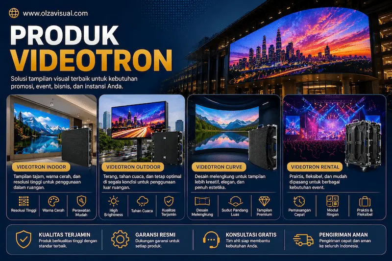 Produk videotron indoor outdoor curve dan rental LED display dari Olza Visual