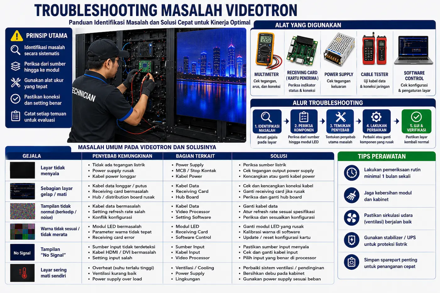 Panduan troubleshooting masalah videotron indoor dan sistem LED display
