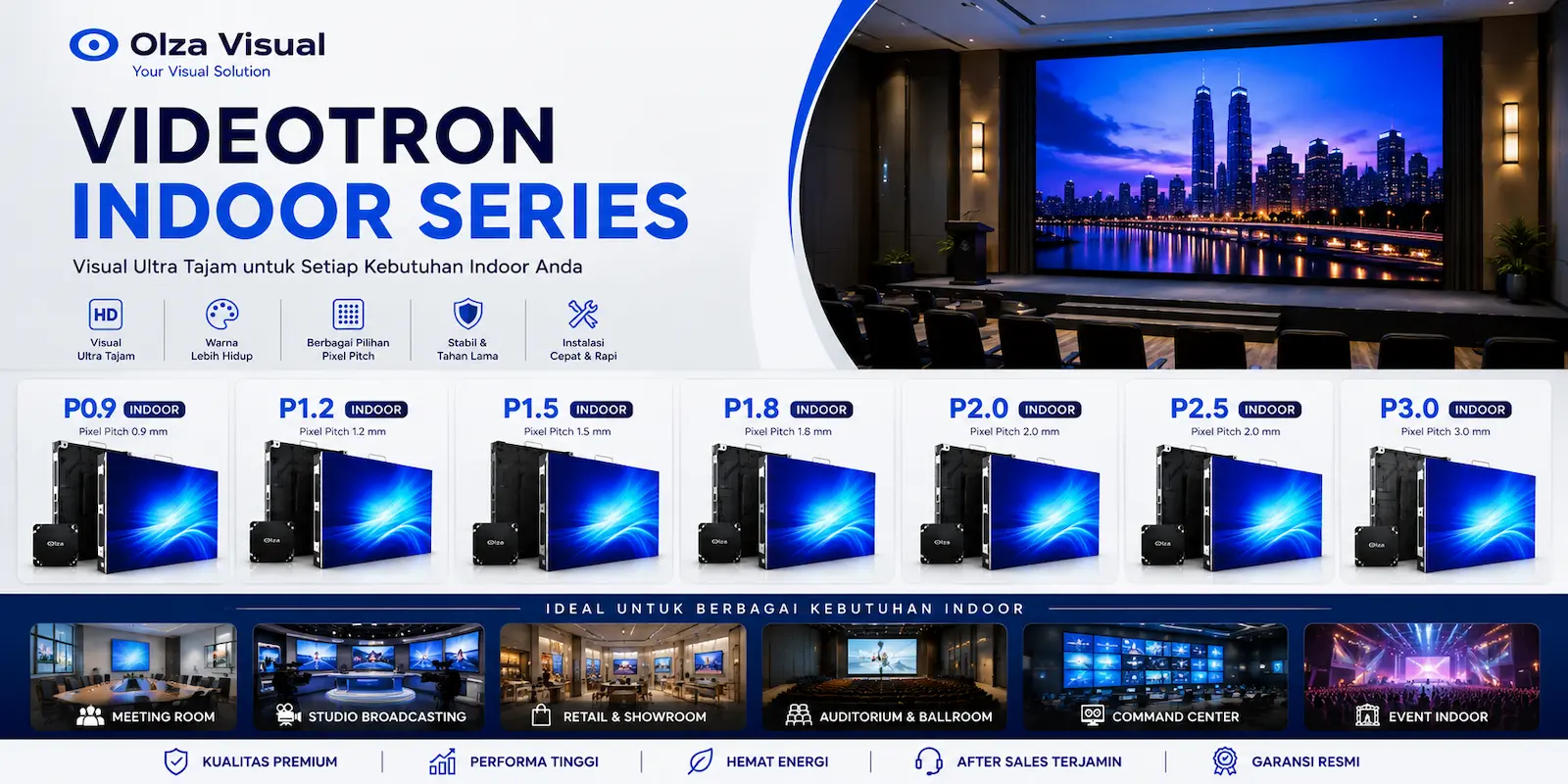 Banner videotron indoor series Olza Visual untuk meeting room ballroom studio dan event profesional