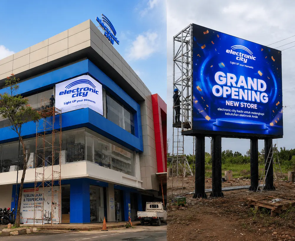 Videotron outdoor billboard digital dan fasad gedung untuk advertising modern