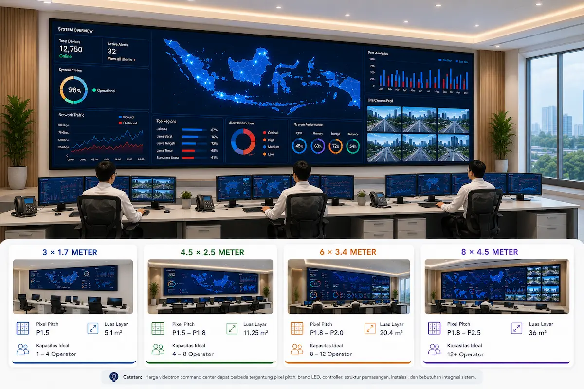 Harga videotron command center untuk monitoring data dan operasional real-time
