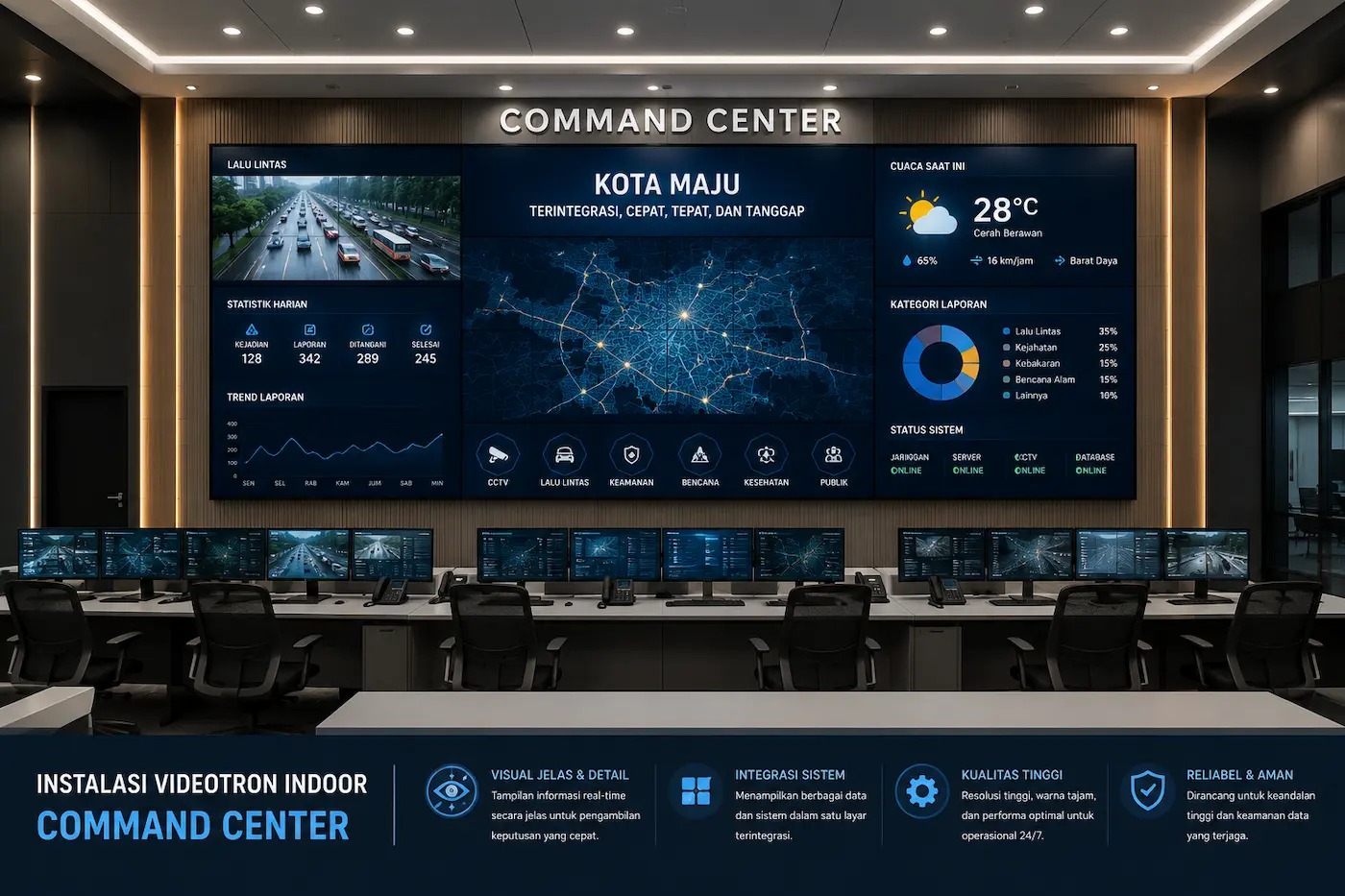 Instalasi Videotron Indoor untuk Command Center