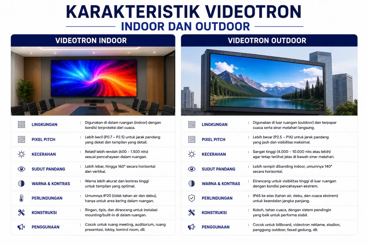 Karakteristik Videotron Indoor dan Outdoor