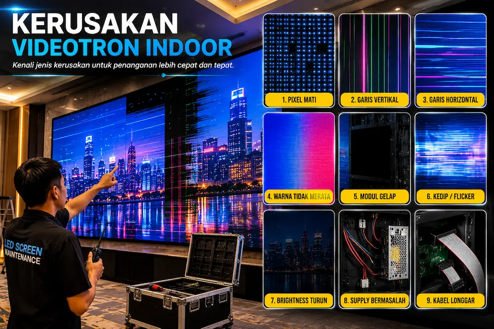 Kerusakan videotron indoor pada sebagian area layar LED