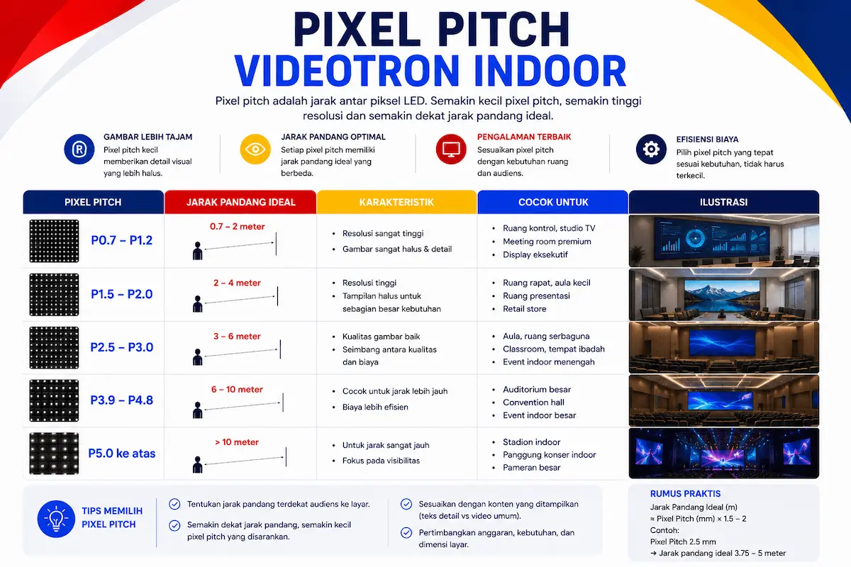 Pixel pitch videotron indoor dan pengaruhnya terhadap kualitas tampilan LED display