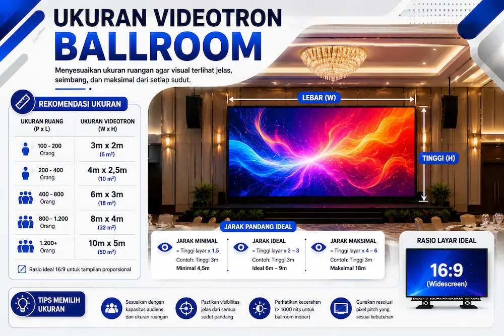 Ukuran videotron ballroom untuk hotel seminar dan konferensi