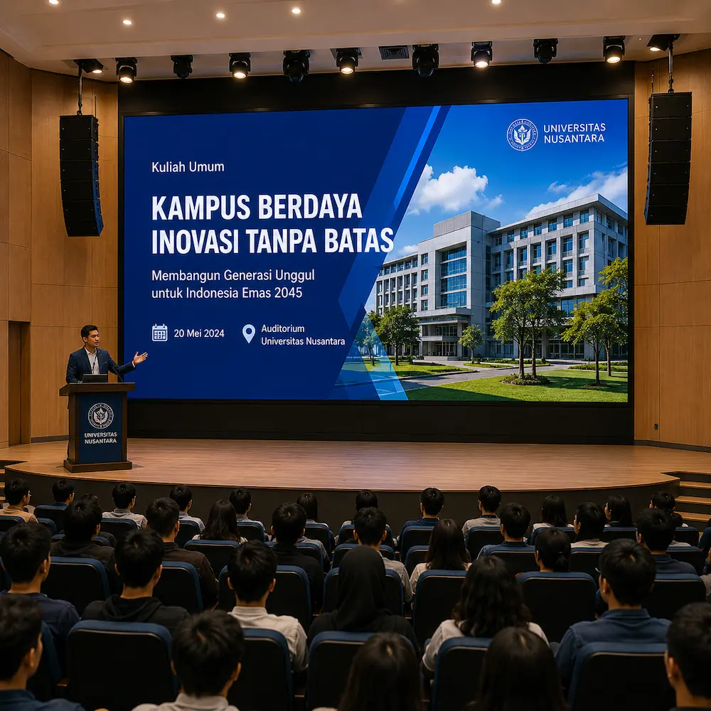 Videotron auditorium kampus untuk kegiatan akademik dan presentasi