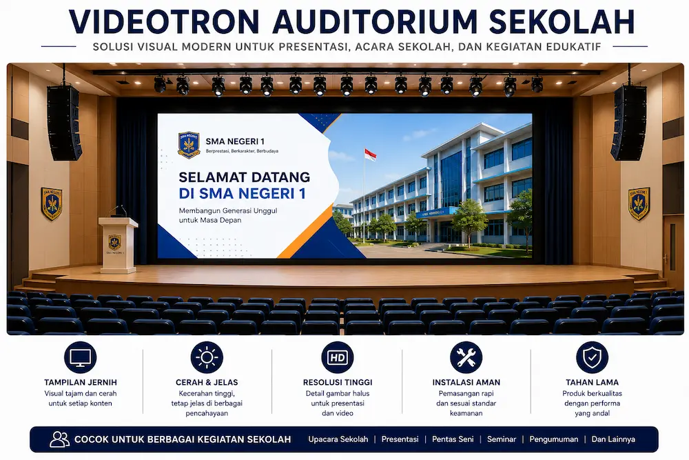 Videotron auditorium sekolah untuk presentasi dan kegiatan pendidikan