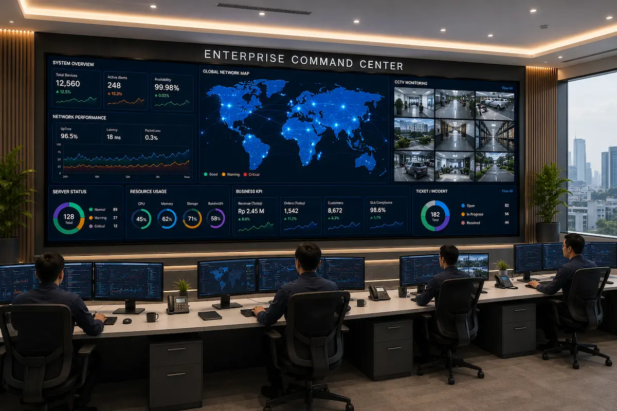 Videotron command center perusahaan untuk monitoring operasional dan pengambilan keputusan