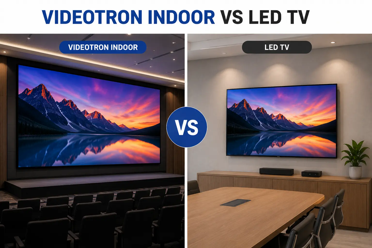 Perbandingan videotron indoor dan LED TV untuk ruang meeting dan bisnis