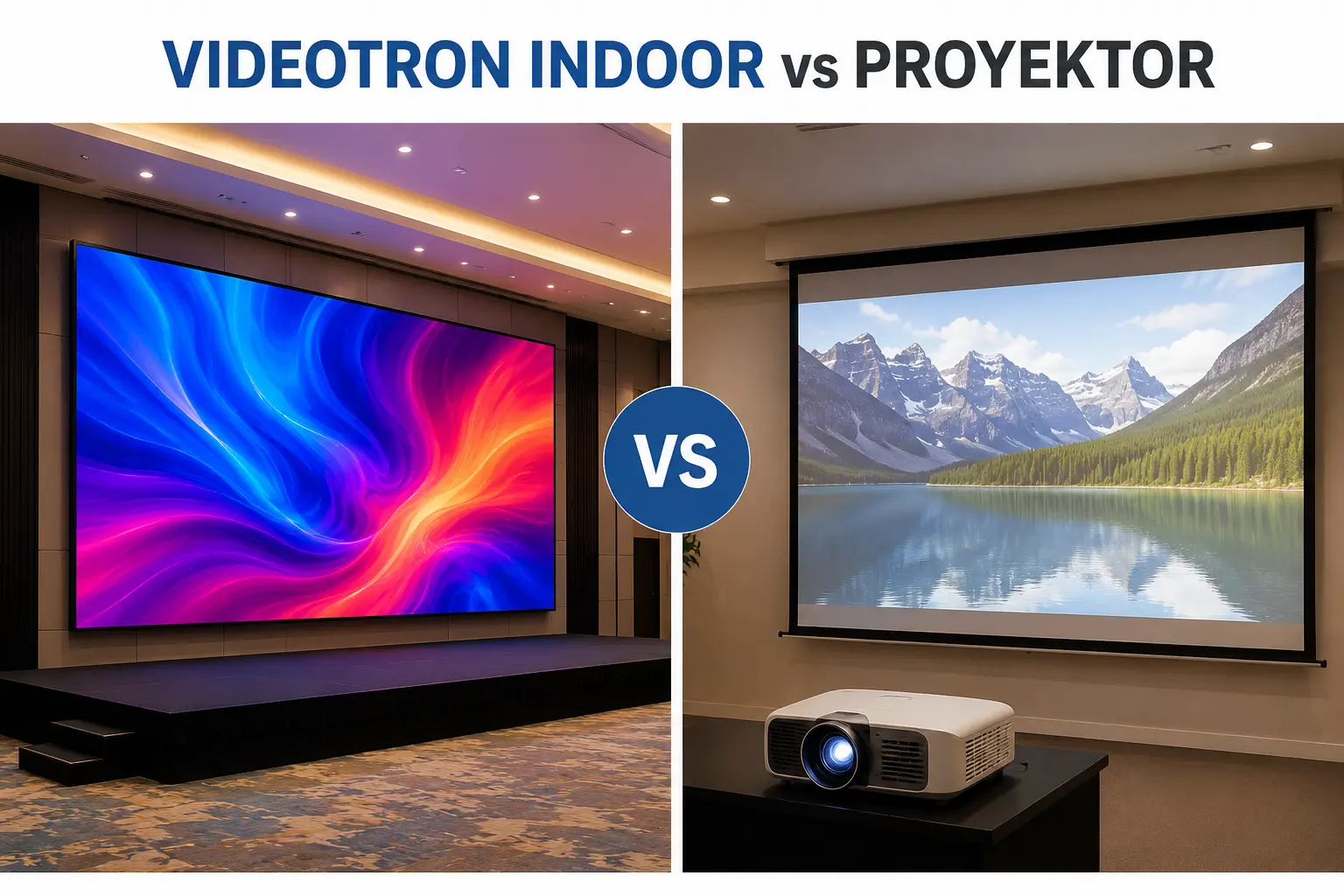 Perbandingan videotron indoor dan proyektor untuk ruang meeting dan ballroom