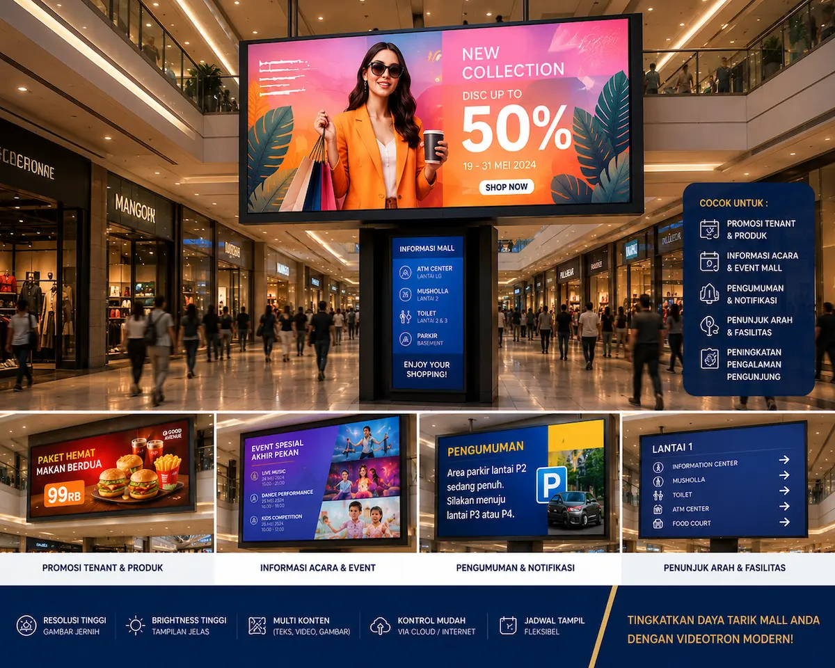 Videotron mall untuk promosi dan informasi pengunjung