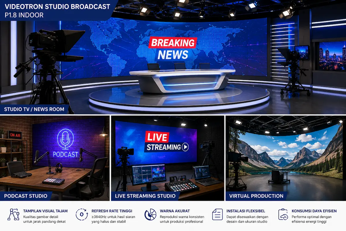 Videotron Studio Broadcast P1.8 untuk live streaming dan produksi konten profesional