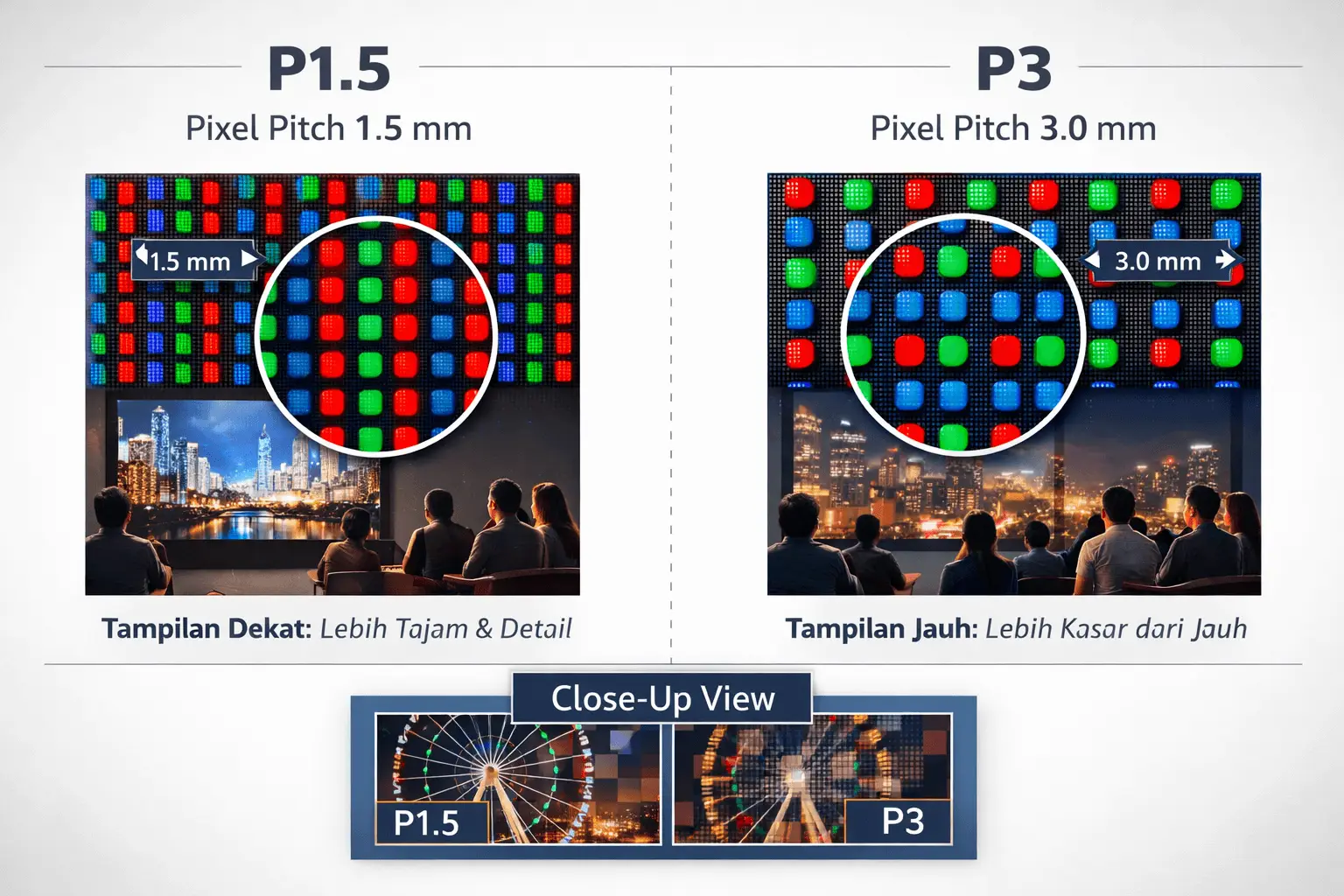 ilustrasi pixel pitch videotron indoor pada layar LED display