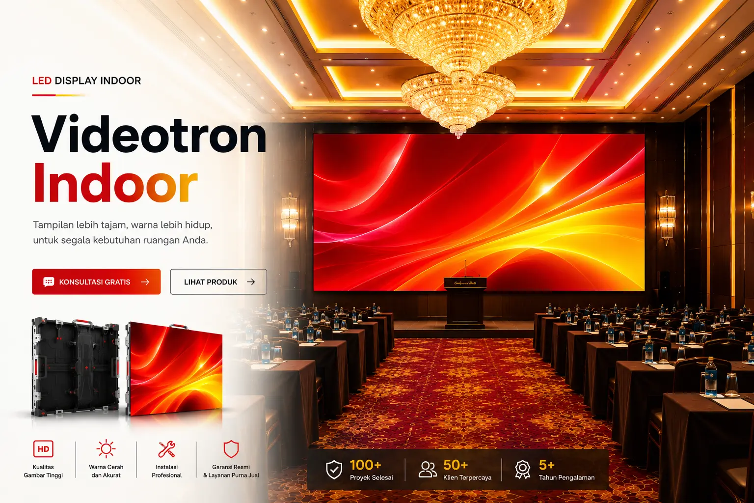 Jual videotron indoor berkualitas untuk meeting room, ballroom, auditorium, dan command center.