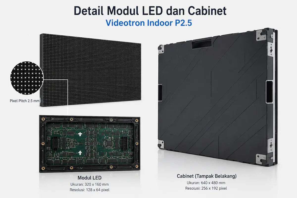 Detail modul LED dan cabinet Videotron Indoor P2.5