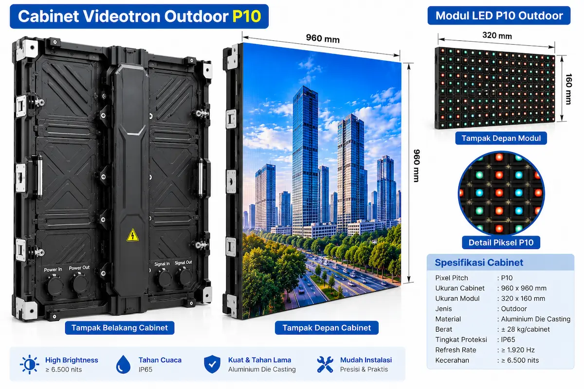 Cabinet Videotron Outdoor P10 ukuran 960 x 960 mm
