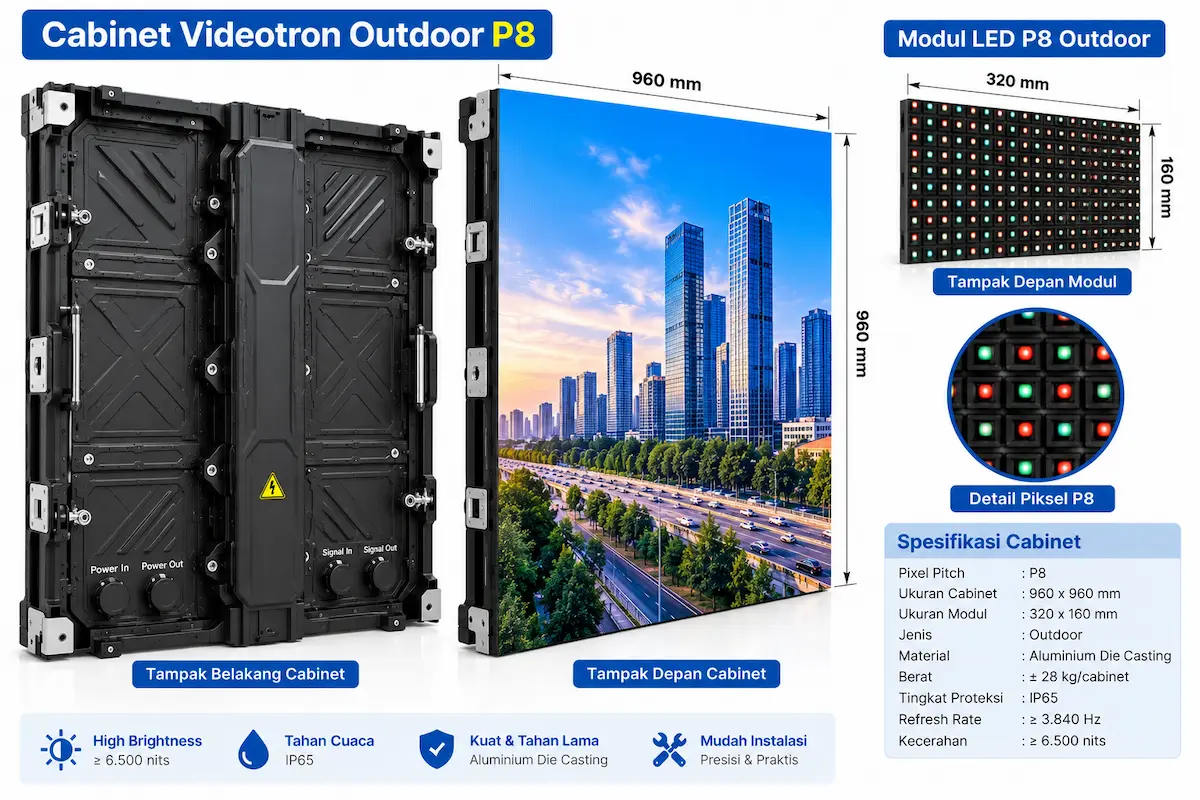 Struktur rangka pemasangan Videotron Outdoor P8