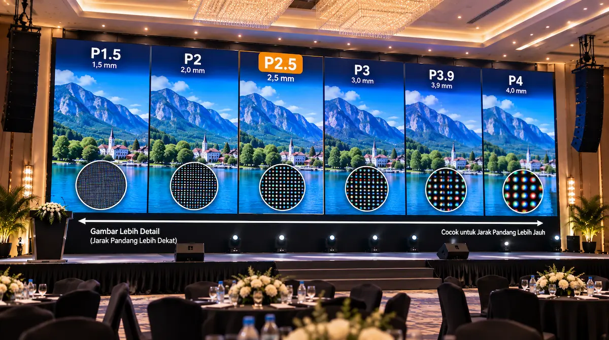 pixel pitch Videotron Ballroom P2 P2.5 P3 P3.9 dan P4