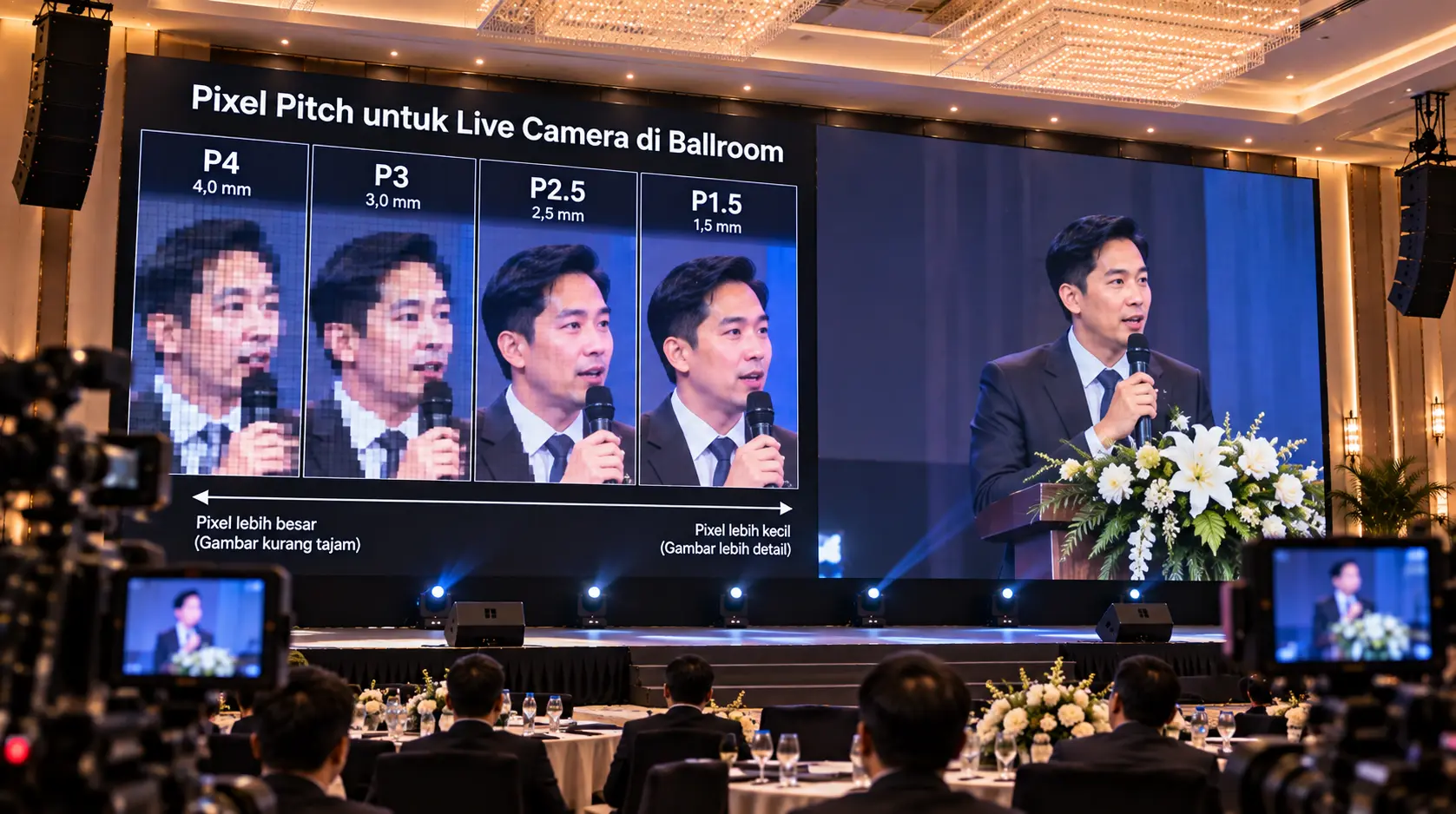 pixel pitch Videotron Ballroom untuk live camera