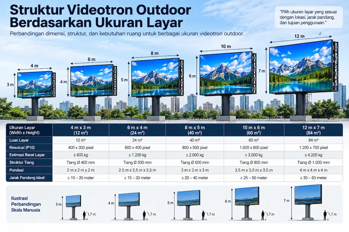 Struktur pemasangan Videotron Outdoor untuk proyek skala besar