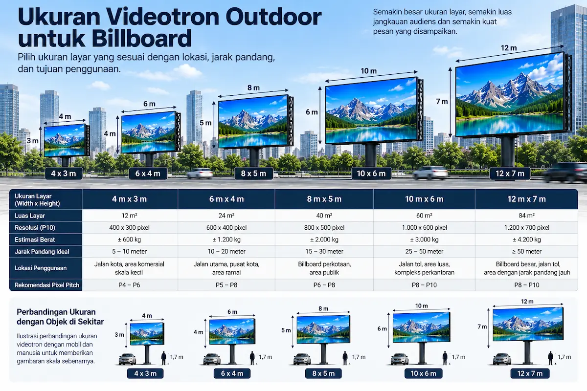 Ukuran Videotron Outdoor untuk billboard digital